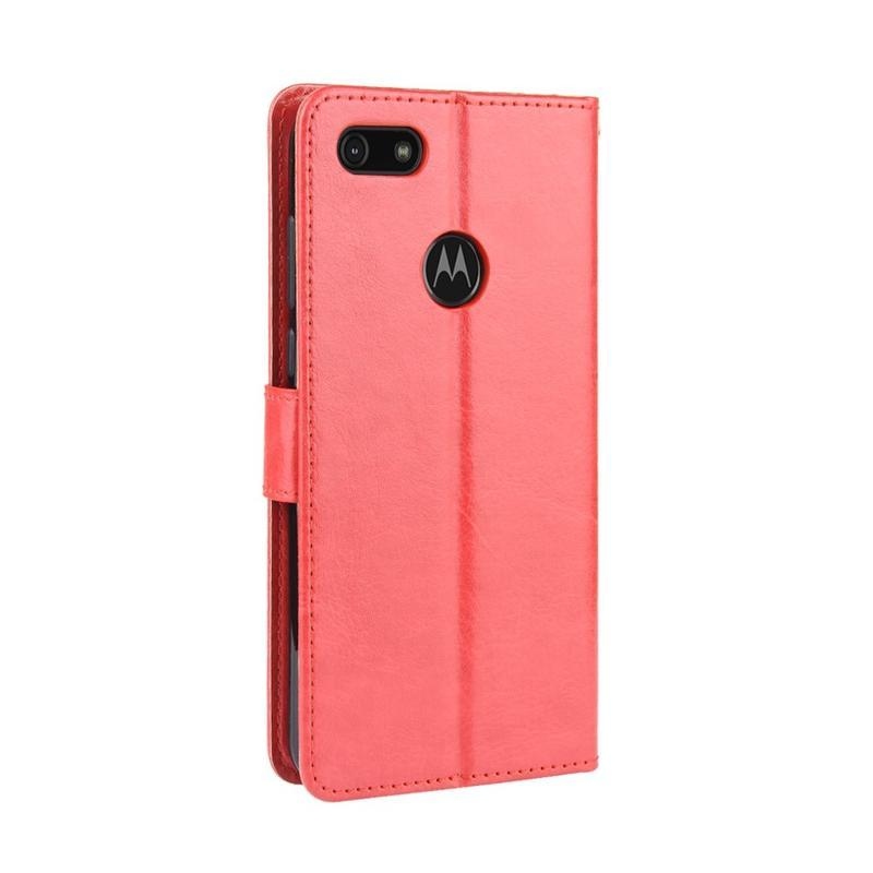 Crazy PU kožené peněženkové pouzdro na mobil Motorola Moto E6 Play - červené