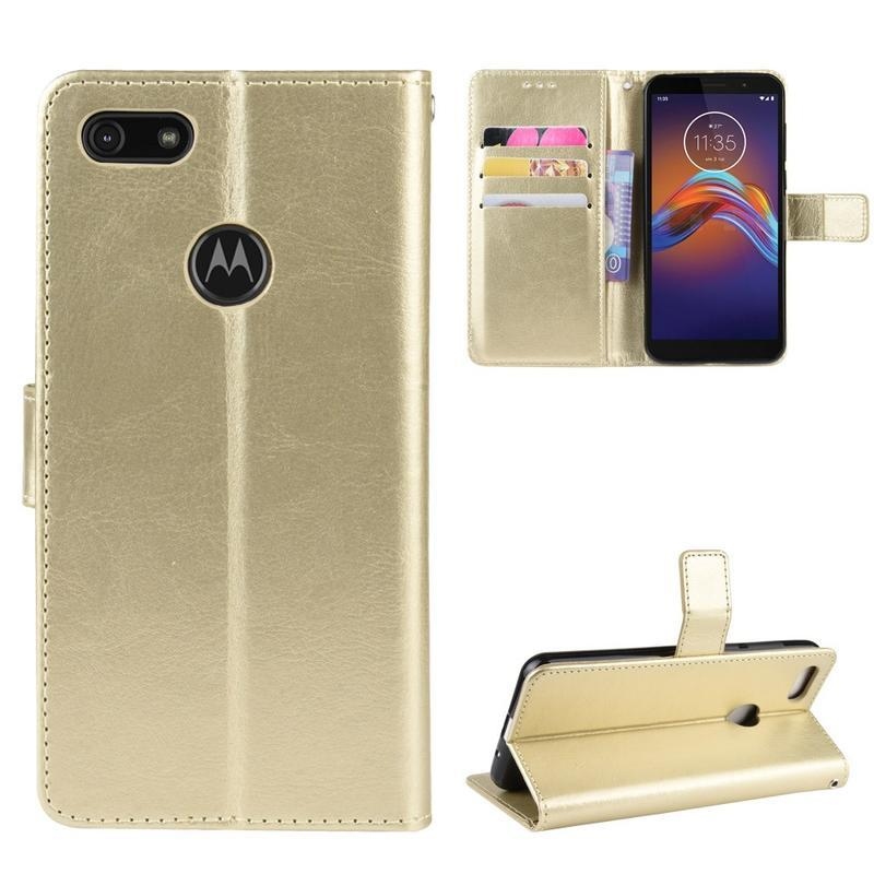 Crazy PU kožené peněženkové pouzdro na mobil Motorola Moto E6 Play - zlaté