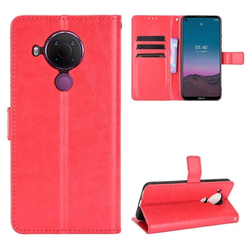 Crazy PU kožené peněženkové pouzdro na mobil Nokia 5.4 - červené