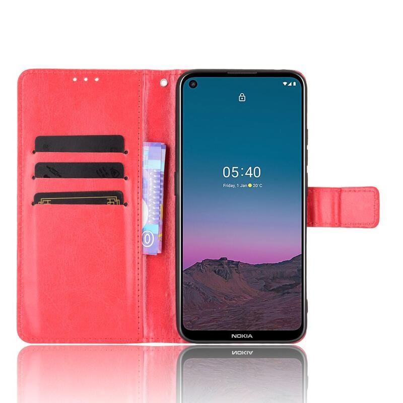 Crazy PU kožené peněženkové pouzdro na mobil Nokia 5.4 - červené