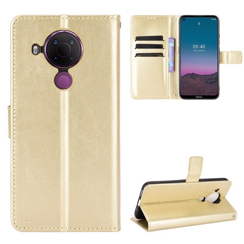 Crazy PU kožené peněženkové pouzdro na mobil Nokia 5.4 - zlaté
