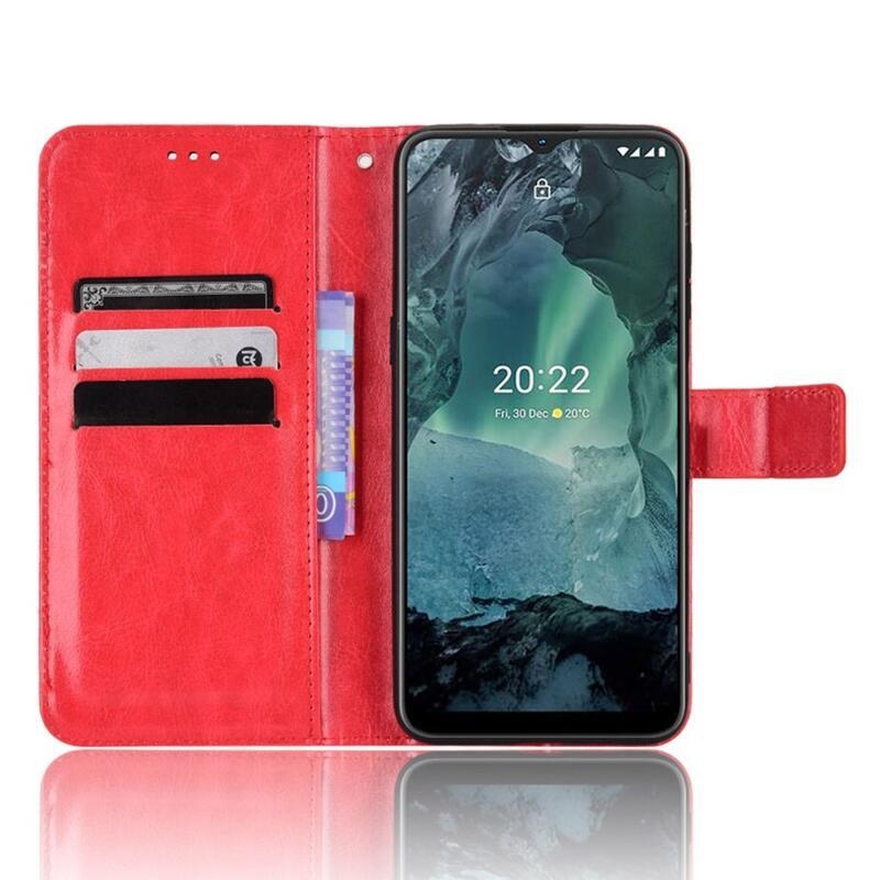 Crazy PU kožené peněženkové pouzdro na mobil Nokia G11/G21 - červené