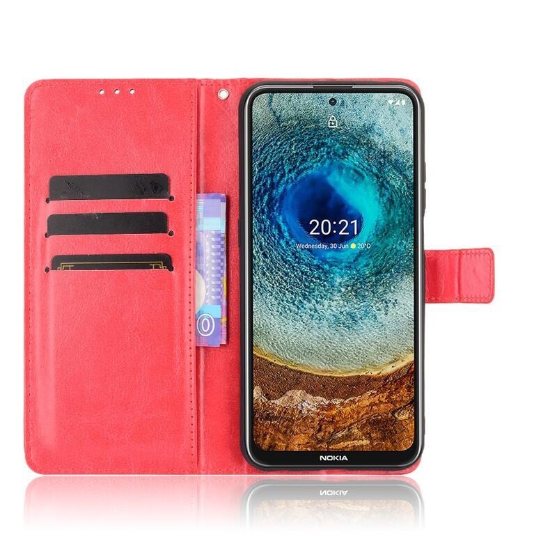 Crazy PU kožené peněženkové pouzdro na mobil Nokia X10/X20 - červené