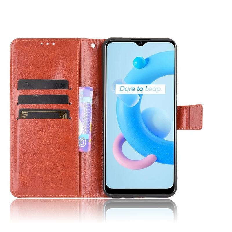 Crazy PU kožené peněženkové pouzdro na mobil Realme C11 (2021) - hnědé