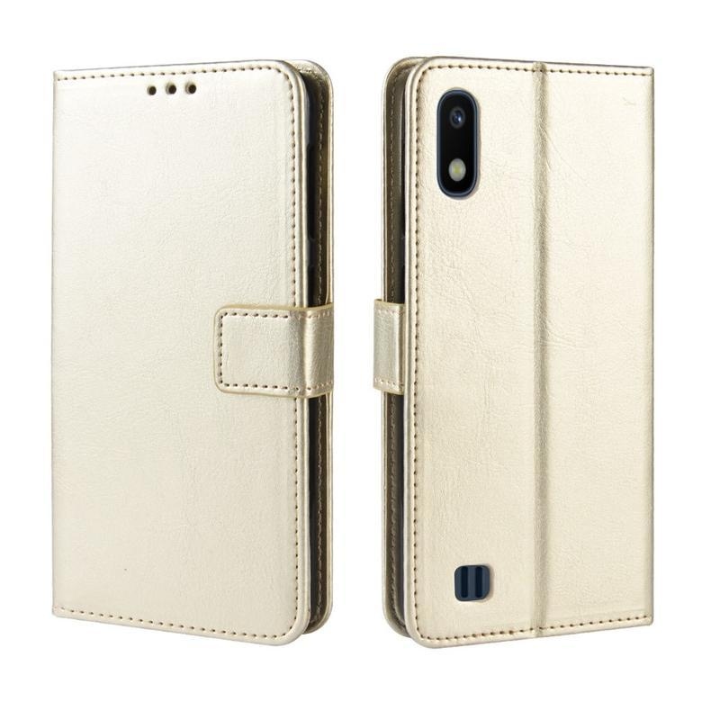 Crazy PU kožené peněženkové pouzdro na mobil Samsung Galaxy A10 - zlaté