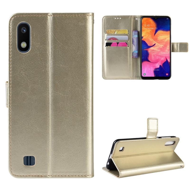 Crazy PU kožené peněženkové pouzdro na mobil Samsung Galaxy A10 - zlaté
