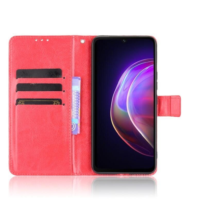 Crazy PU kožené peněženkové pouzdro na mobil Vivo V21 4G/5G - červené