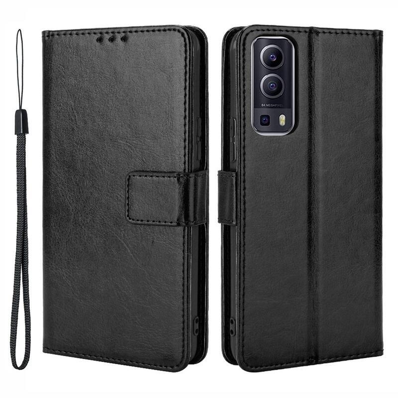 Crazy PU kožené peněženkové pouzdro na mobil Vivo Y72 5G/Y52 5G - černé