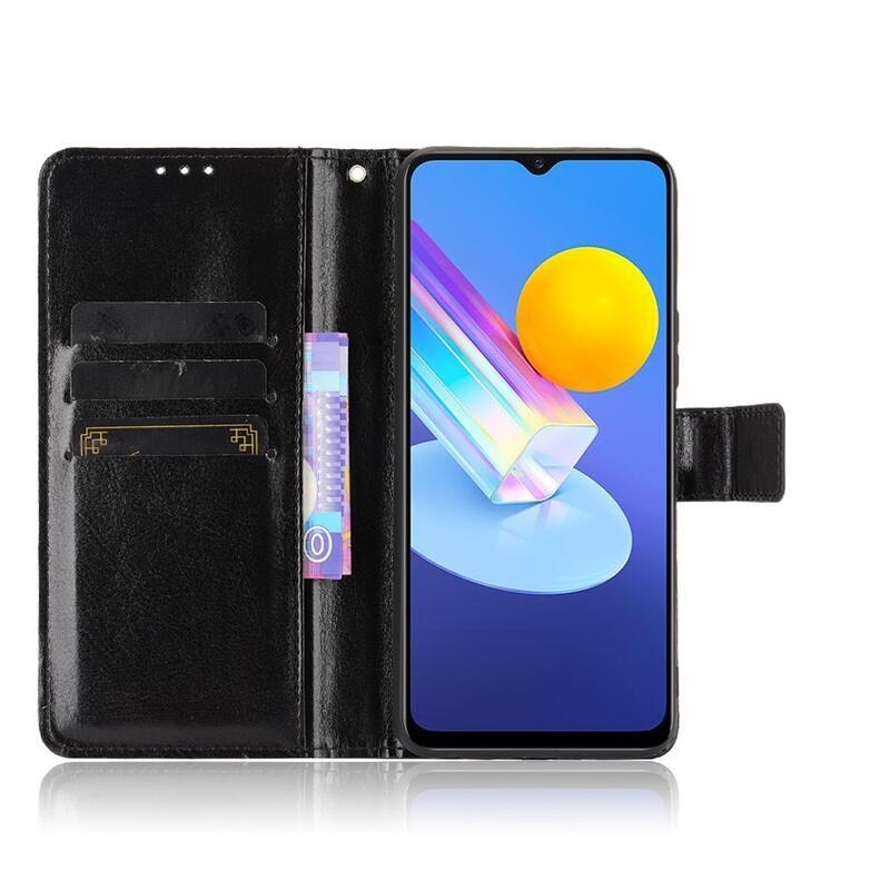 Crazy PU kožené peněženkové pouzdro na mobil Vivo Y72 5G/Y52 5G - černé