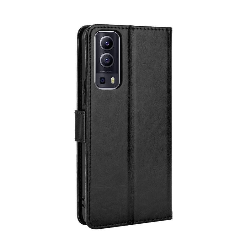 Crazy PU kožené peněženkové pouzdro na mobil Vivo Y72 5G/Y52 5G - černé