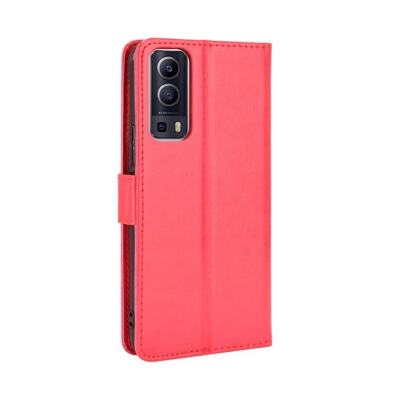 Crazy PU kožené peněženkové pouzdro na mobil Vivo Y72 5G/Y52 5G - červené