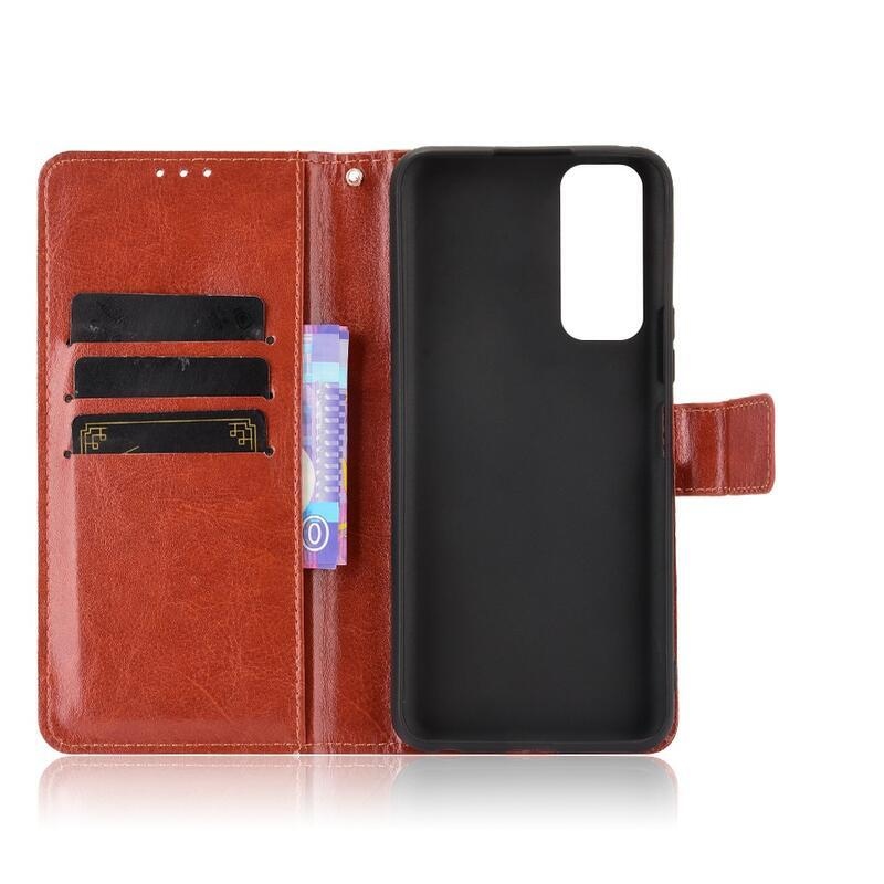 Crazy PU kožené peněženkové pouzdro na mobil Vivo Y72 5G/Y52 5G - hnědé