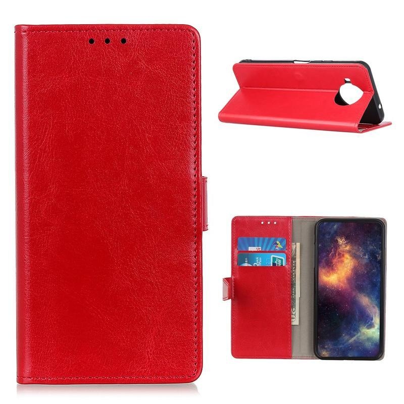 Crazy PU kožené peněženkové pouzdro na mobil Xiaomi Mi 10T Lite 5G - červené