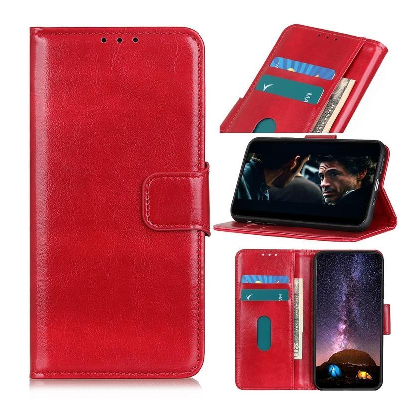 Crazy PU kožené peněženkové pouzdro na mobil Xiaomi Mi Note 10 Lite - červené