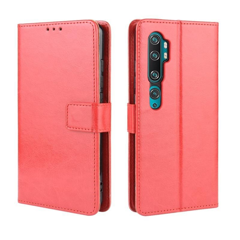 Crazy PU kožené peněženkové pouzdro na mobil Xiaomi Mi Note 10 / Mi Note 10 Pro - červené