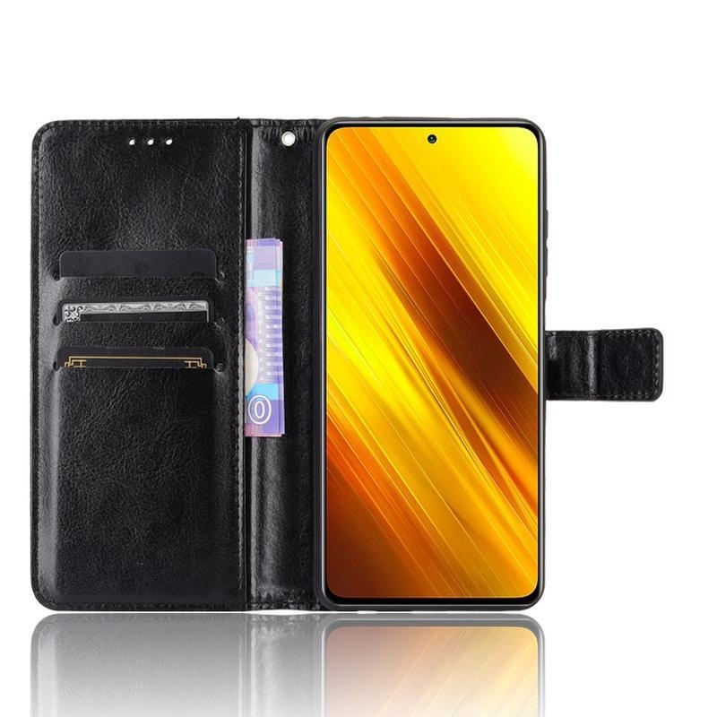 Crazy PU kožené peněženkové pouzdro na mobil Xiaomi Poco X3/X3 Pro - černé