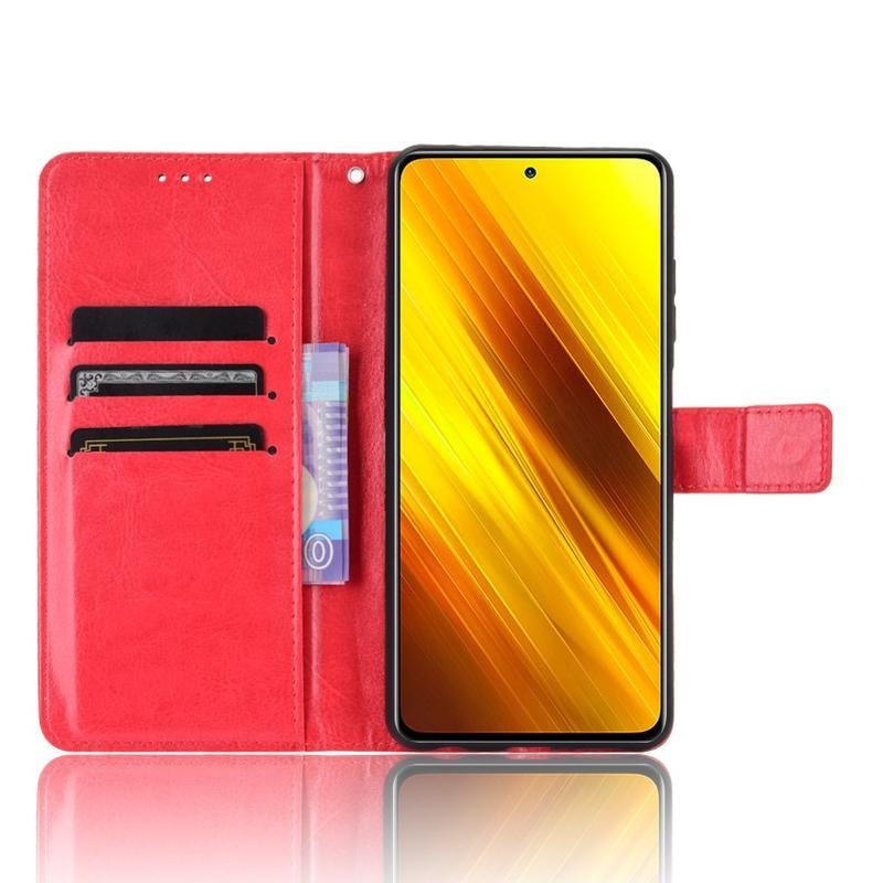 Crazy PU kožené peněženkové pouzdro na mobil Xiaomi Poco X3/X3 Pro - červené