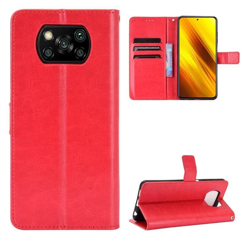 Crazy PU kožené peněženkové pouzdro na mobil Xiaomi Poco X3/X3 Pro - červené