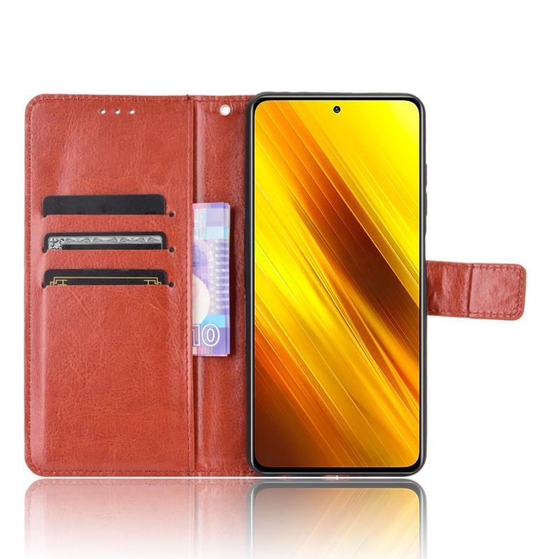 Crazy PU kožené peněženkové pouzdro na mobil Xiaomi Poco X3/X3 Pro - hnědé