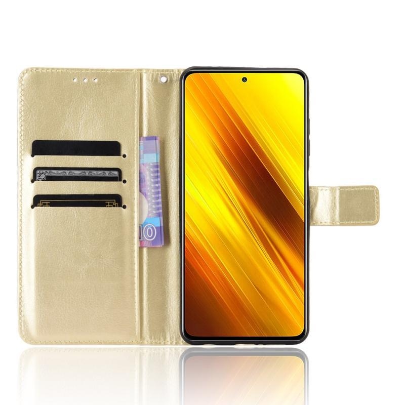 Crazy PU kožené peněženkové pouzdro na mobil Xiaomi Poco X3/X3 Pro - zlaté