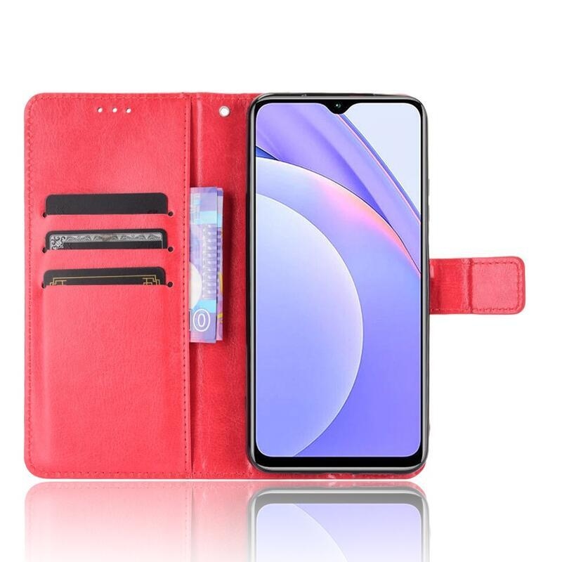 Crazy PU kožené peněženkové pouzdro na mobil Xiaomi Redmi 9T/Poco M3 - červené
