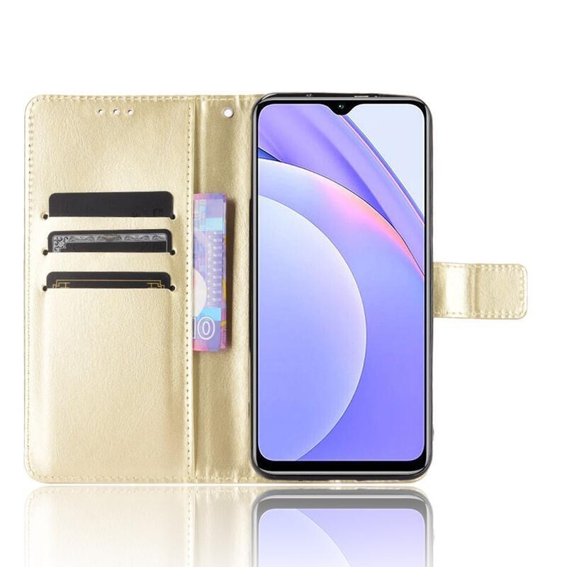 Crazy PU kožené peněženkové pouzdro na mobil Xiaomi Redmi 9T/Poco M3 - zlaté