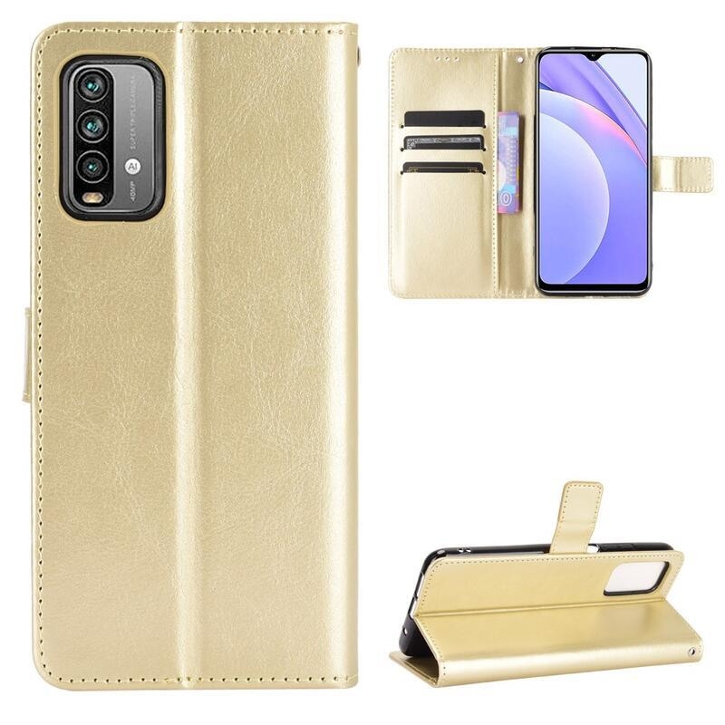 Crazy PU kožené peněženkové pouzdro na mobil Xiaomi Redmi 9T/Poco M3 - zlaté