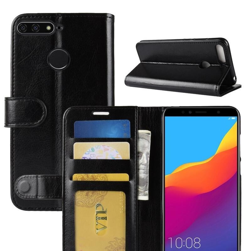 Crazy PU kožené peněženkové pouzdro pro mobil Honor 7A - černé