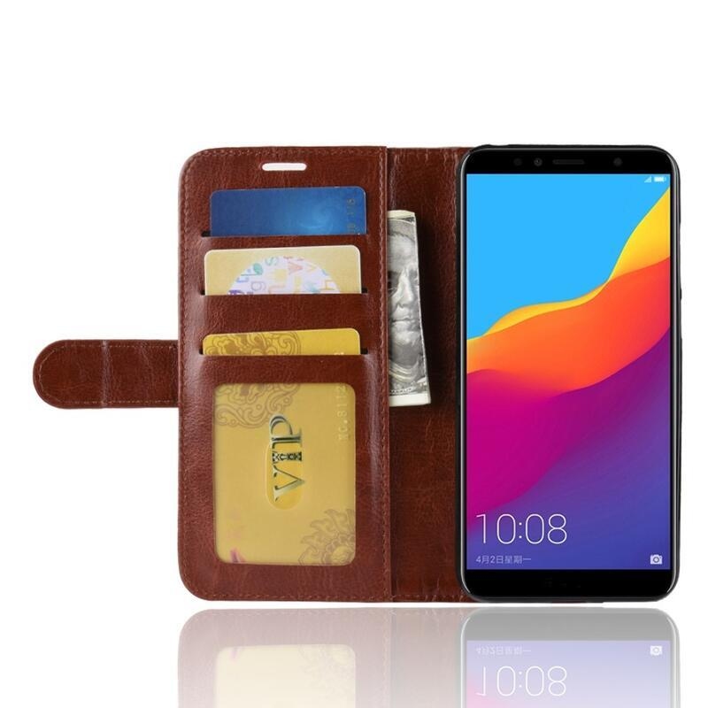 Crazy PU kožené peněženkové pouzdro pro mobil Honor 7A - hnědé