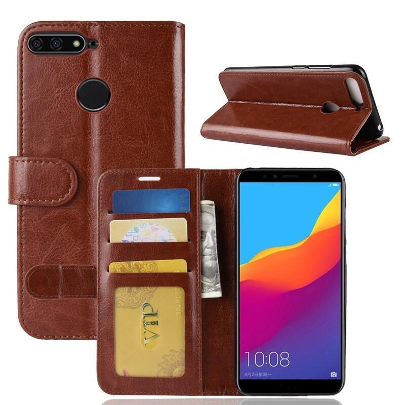 Crazy PU kožené peněženkové pouzdro pro mobil Honor 7A - hnědé