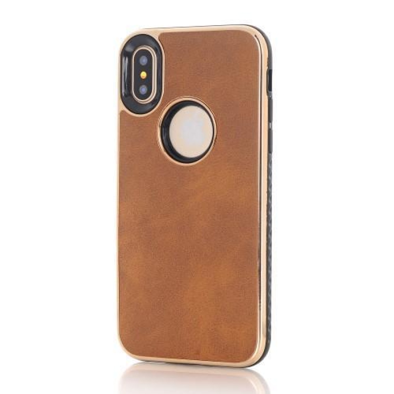 CrazyCloth odolný hybridní obal s PU koženými zády na iPhone X - hnědé