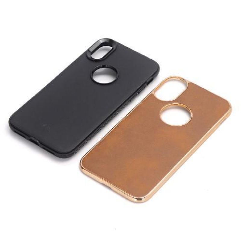 CrazyCloth odolný hybridní obal s PU koženými zády na iPhone X - hnědé