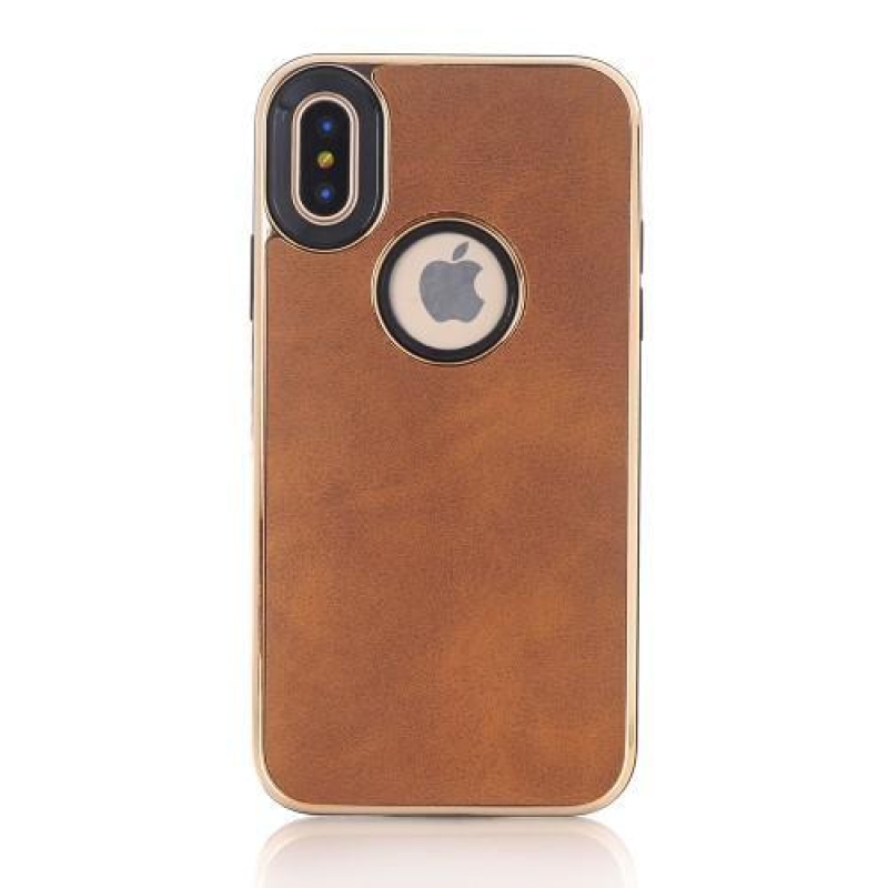 CrazyCloth odolný hybridní obal s PU koženými zády na iPhone X - hnědé
