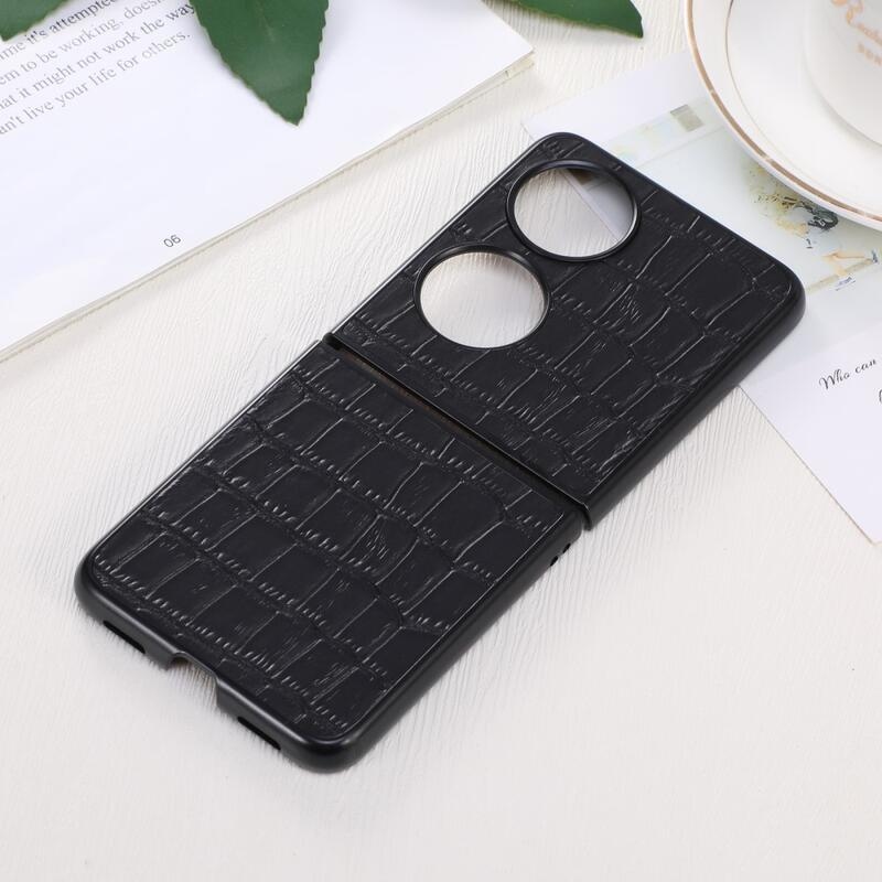 Croco plastový kryt potažený umělou kůží na mobil Huawei P50 Pocket - černé