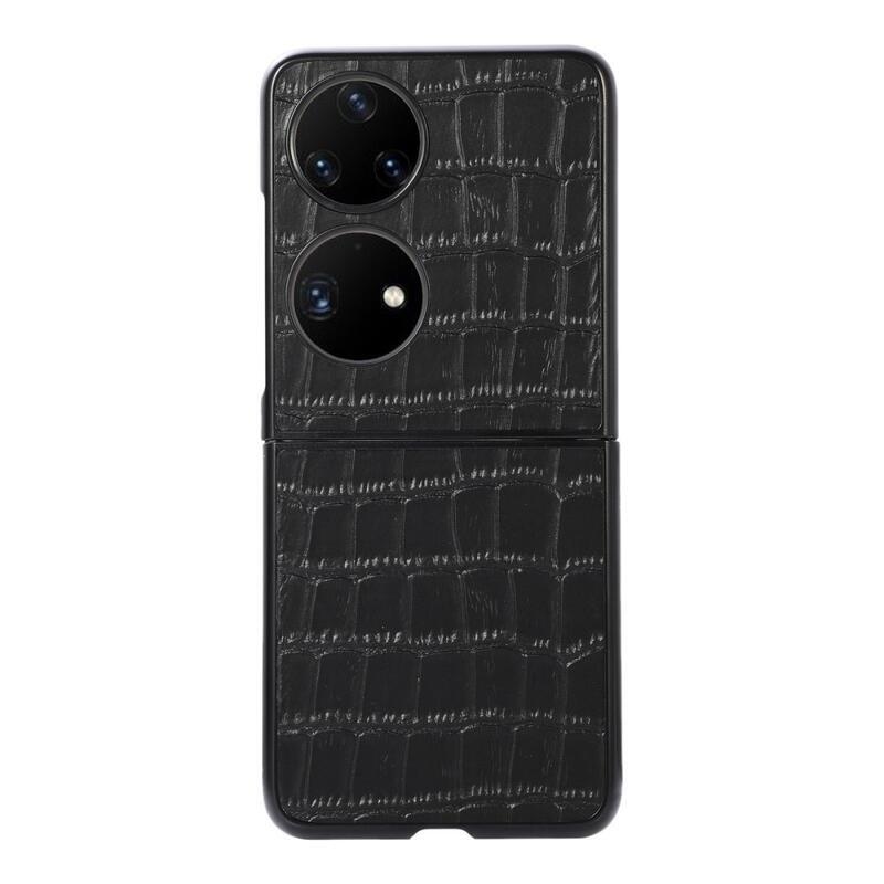 Croco plastový kryt potažený umělou kůží na mobil Huawei P50 Pocket - černé