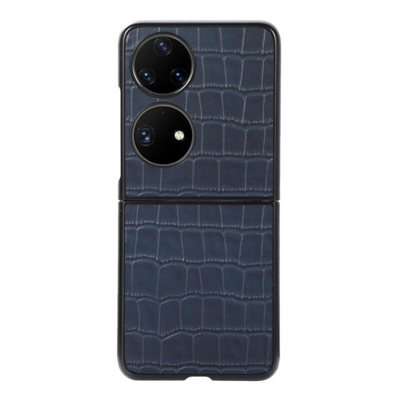 Croco plastový kryt potažený umělou kůží na mobil Huawei P50 Pocket - modré