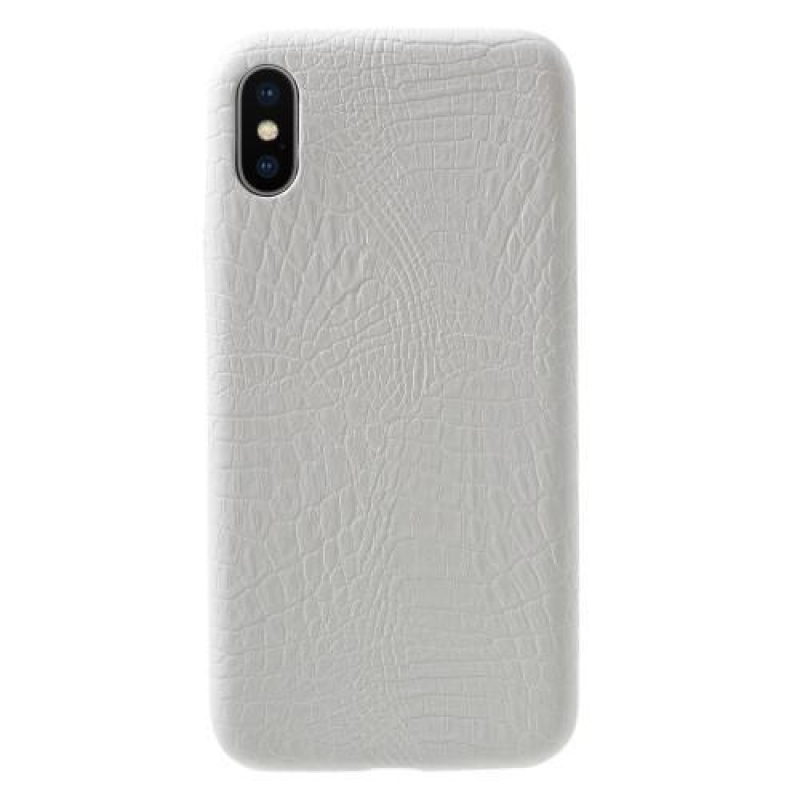 Croco plastový obal se zády z PU kůže na iPhone X - bílý