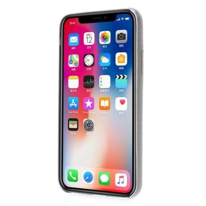 Croco plastový obal se zády z PU kůže na iPhone X - bílý