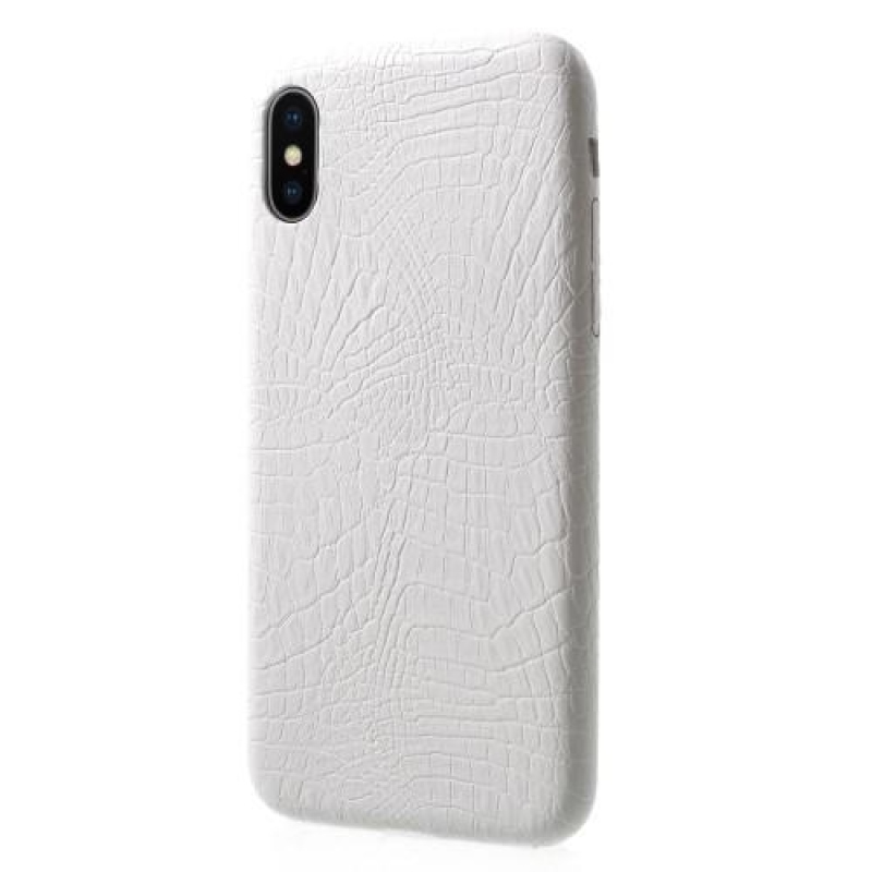 Croco plastový obal se zády z PU kůže na iPhone X - bílý