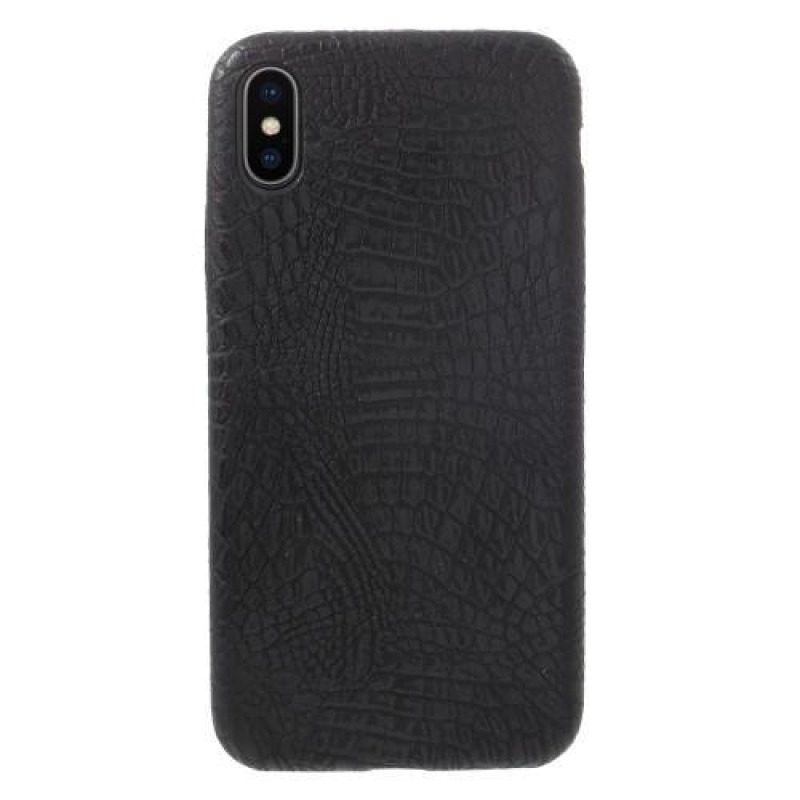 Croco plastový obal se zády z PU kůže na iPhone X - černý