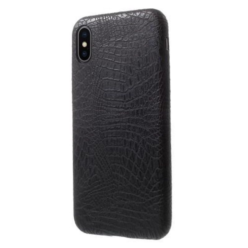 Croco plastový obal se zády z PU kůže na iPhone X - černý