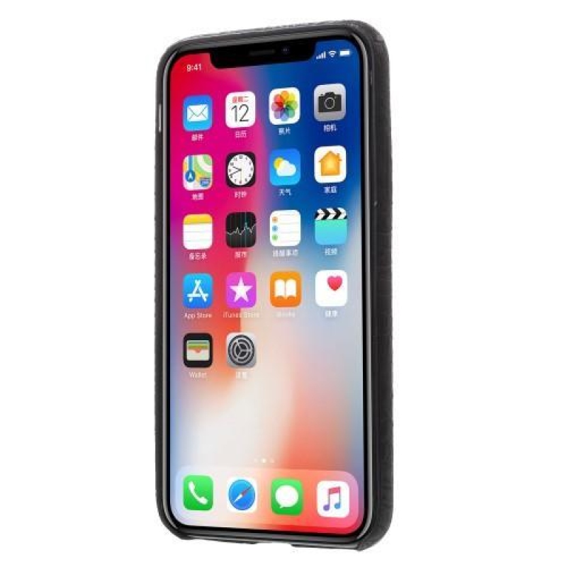 Croco plastový obal se zády z PU kůže na iPhone X - černý