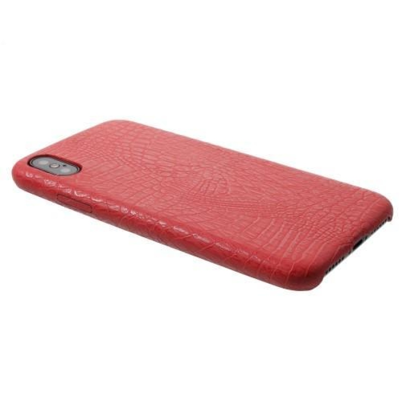 Croco plastový obal se zády z PU kůže na iPhone X - červený