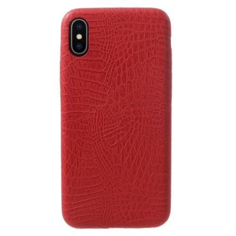 Croco plastový obal se zády z PU kůže na iPhone X - červený