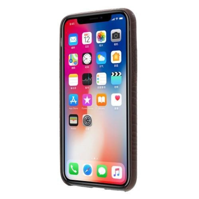 Croco plastový obal se zády z PU kůže na iPhone X - coffee