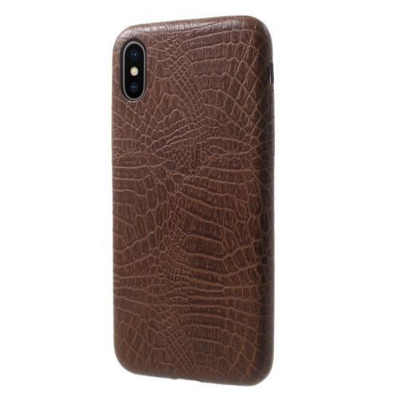 Croco plastový obal se zády z PU kůže na iPhone X - coffee