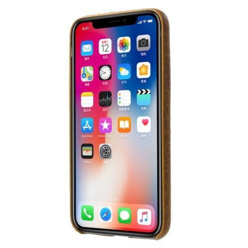 Croco plastový obal se zády z PU kůže na iPhone X - hnědý