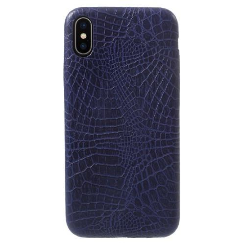 Croco plastový obal se zády z PU kůže na iPhone X - modrý