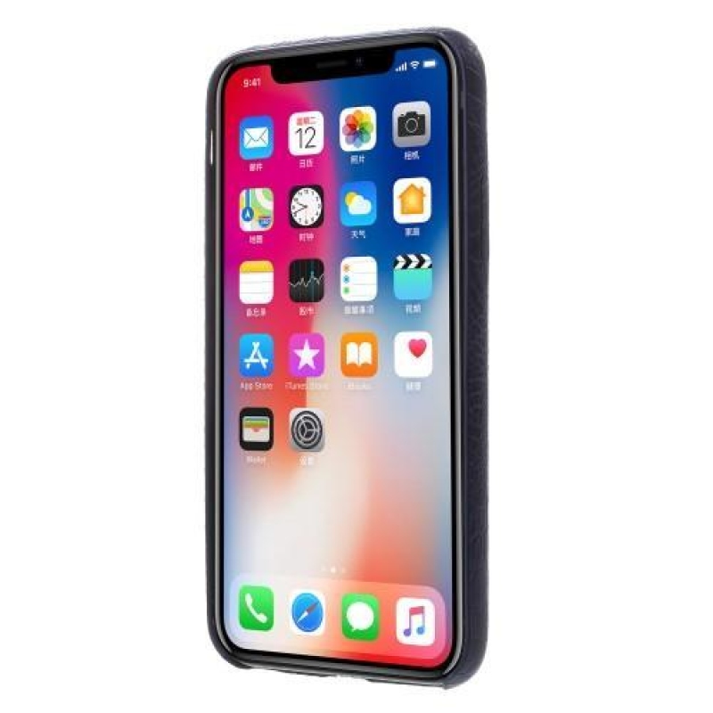 Croco plastový obal se zády z PU kůže na iPhone X - modrý