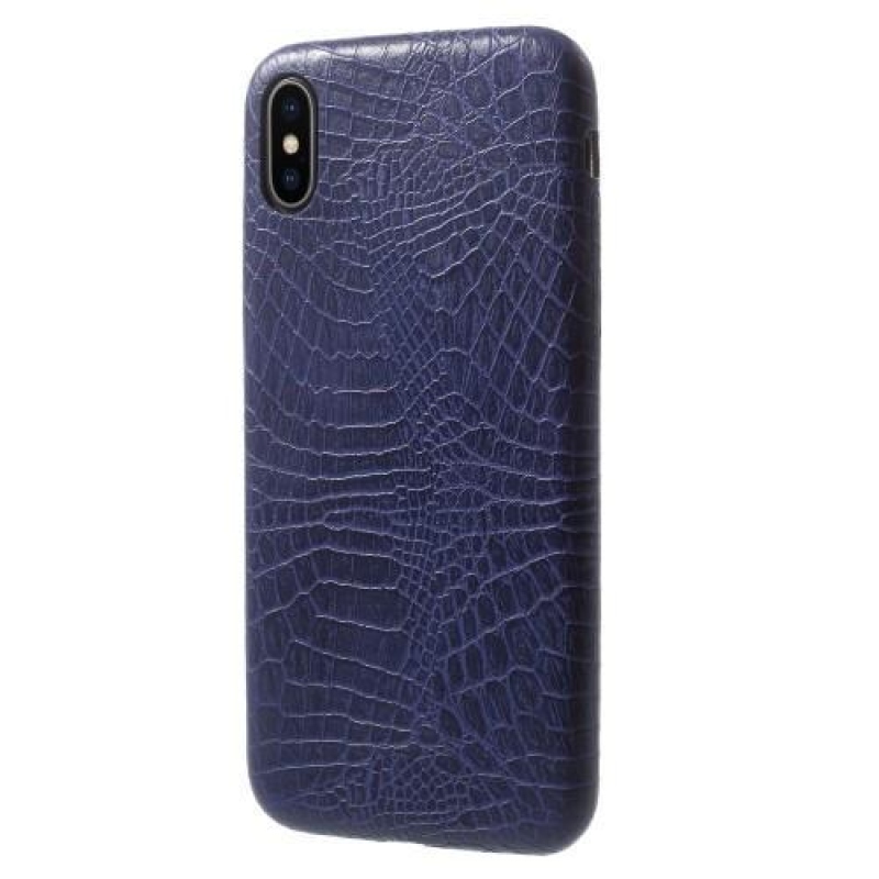 Croco plastový obal se zády z PU kůže na iPhone X - modrý